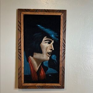 Vintage Wooden Picture Frame with Portrait Elves Presley Velvet